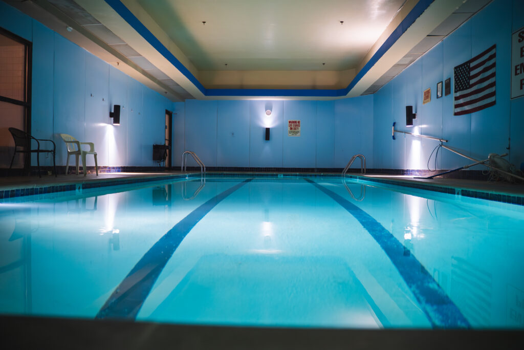 Indoor heated pool and hot tub at Nashville MMA Training Camp, ideal for exercise, recovery, cardio workouts, and water aerobics. Perfect for senior fitness and promoting health benefits."